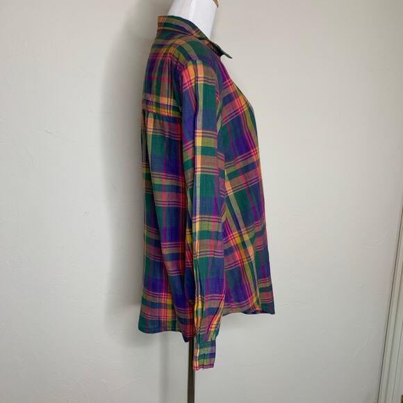 Liz Claiborne Bright Plaid Cotton 80s 90s Shirt Sz 14 Large - Picture 4 of 8